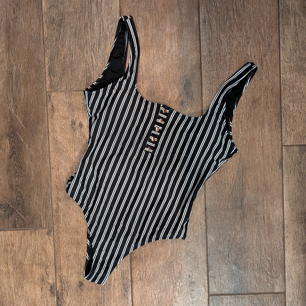 Striped Black and White One-Piece Swimsuit